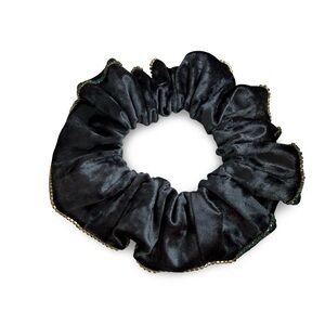 Elegant Black Velvet Hair Scrunchie with Gold Trim